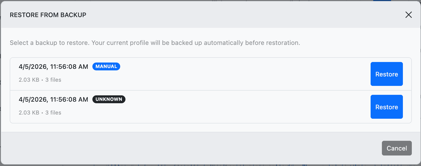 Restore Backup